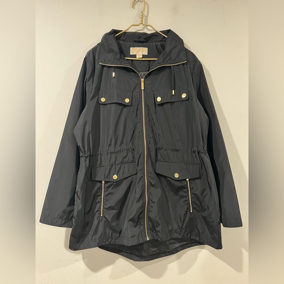 Michael Kors Jackets & Blazers - MICHAEL KORS Women's MK Trench
Coat with Hood Black Polyester Gold
Logo Size XL